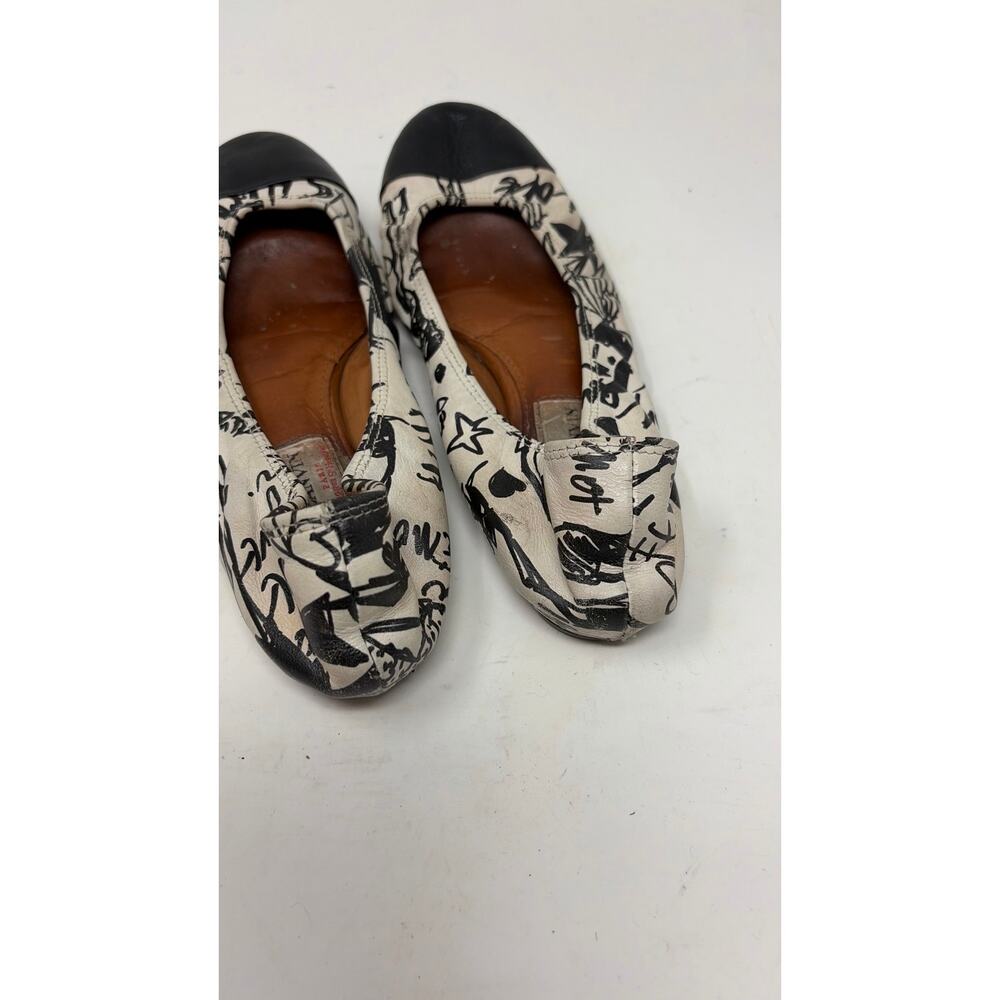 Lanvin graffiti-print ballet flats white black leather cap toe sz 36 - Picture 4 of 7